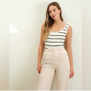 Striped Scoop Neck Bodysuit- White/Black